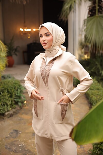 MİMİ Luxury Wear Σετ αθλητικής φόρμας Hijab Σετ Κάτω Τοπ Σετ Διπλό - Τούλι με πέτρα