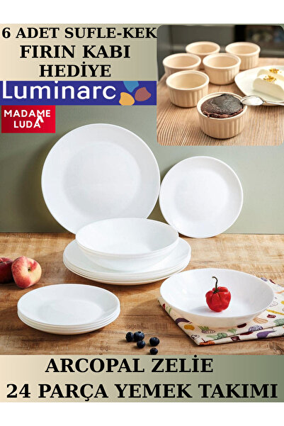 Luminarc Arcopal Zelie Beyaz 24 Parça 6 Kişilik Yemek Takımı.(6 ADET FIRIN-KEK KABI HEDİYE)madame Luda.