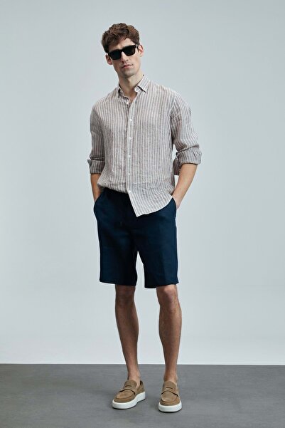 Lufian 111010632 Ανδρικό λινό βαμβακερό πουκάμισο Alfred Ανδρικό πουκάμισο με κανονική εφαρμογή ΜΠΕΖ