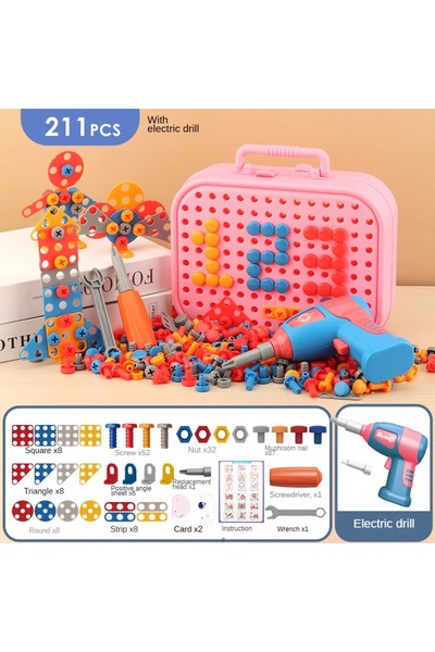 Choice1 Unicorn Tool Box 211PCS Child Pretend Repair Toolbox DIY Assembling Power Screwdriver Toy Kit Creati