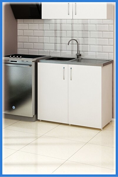 Fly Mobilya 100 cm Mini Evyeli Beyaz Mutfak Alt Modül Dolabı Erzak Dolabı