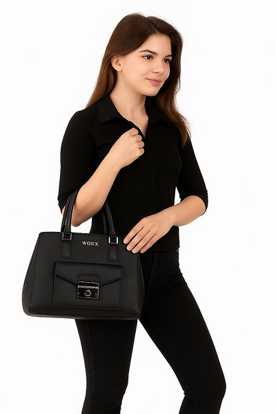 Deriderim Black Classic Genuine Leather Hand Shoulder Bag
