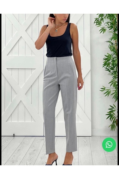 KAROL Melted Gray Front Pants of Fabric with Pens