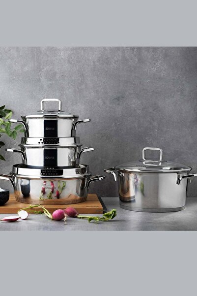 Schafer Stahl 8 Parça Inox Çelik Tencere Seti