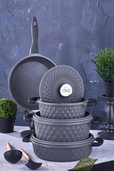 Taç Carabella 7 Piece Gray Cookware Set with Casting Lid Tac-3731