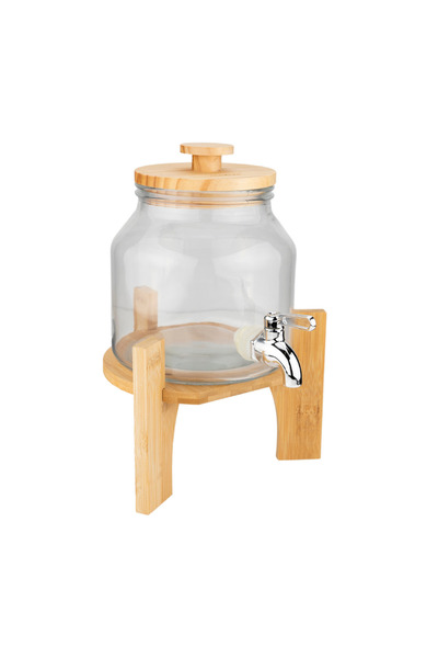 Bambum Fuente Ahşap Kapak ve Bambu Standlı Cam Sebil Yağlık 1.5L