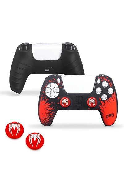 DeadSkull PS5 Dualsense New Spider-Man Koruyucu Silikon Kılıf + Analog silikon Koruyucu
