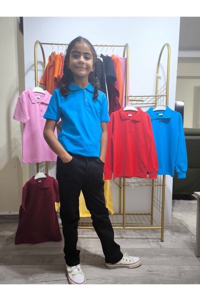 mco Unisex Çocuk Genç Polo Yaka Kısa Kol Okul Günlük Tişört, Nefes alabilen k...