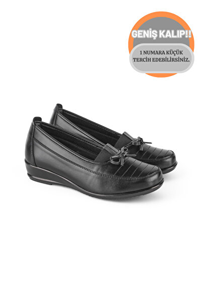 BENİLA Kadın Siyah Hakiki Deri Taban Tam Ortopedik Rahat Günlük Casual Ayakkabı