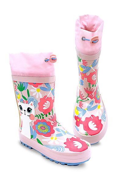 Denokids Cat Floral Κοριτσίστικες ροζ μπότες βροχής