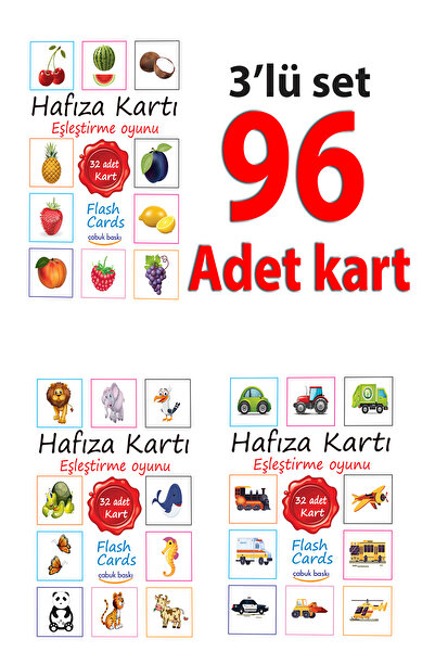 cabuk baskı 3^lü Set ,zeka Kartları Eşleştirme Oyunu Hafıza Kartı ,oyun Kartı, Eşleştirme Oyun Kartları