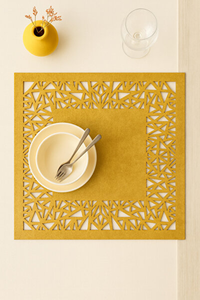 Ergüven Home Hardal Sarısı Süet Kumaş Amerikan Servis Supla 35x35 Cm Kare 6'l...