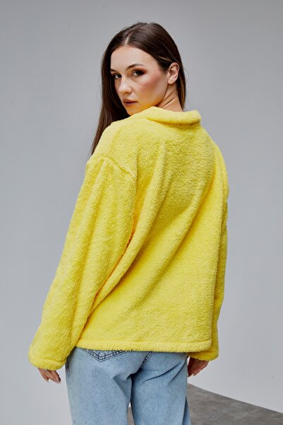 Purpleclo KADIN OVERSİZE FERMUARLI TEDDY PELUŞ HIRKA (GENİŞ KALIP)