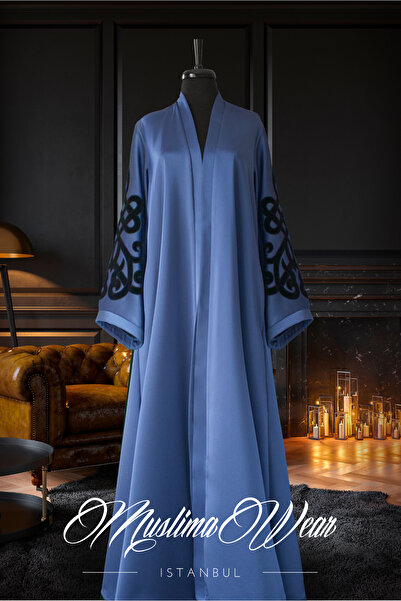 Muslima Wear Muslima Gümüş Mavisi Saten Abaya