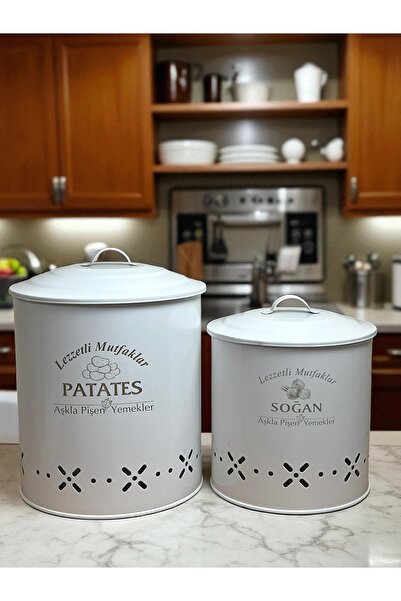 metalshop Lüx Metal Patates Soğanlık Kovası Sebze Saklama Kabı Beyaz