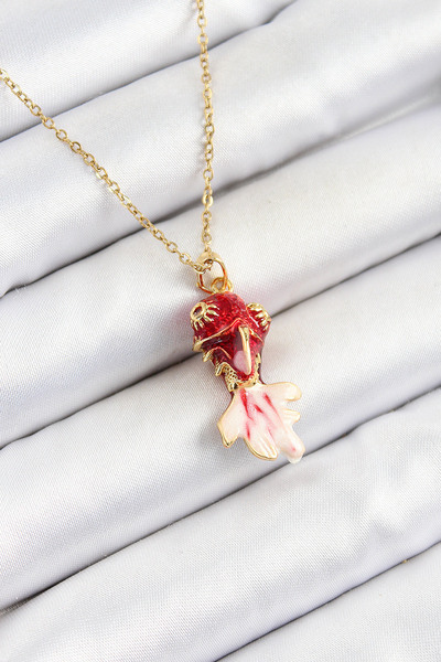 STİLLOVE 316L سلسلة فولاذية نموذج السمكة الحمراء قلادة نسائية ذهبية اللون SL1...