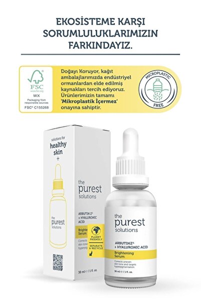 The Purest Solutions Leke Karşıtı Arbutin Cilt Bakım Serumu 30 Ml (arbutin %2 + Hyaluronic Acid)