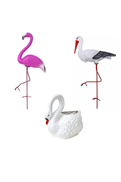 Z-Tools Pachet de decorațiuni de grădină din plastic, flamingo, lebădă și bar...