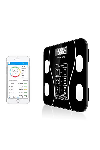 Ganjem Dijital Elektronik Tartı Led Panelli Yağ Su Kas Vücut Kitle Endeksi Ba...