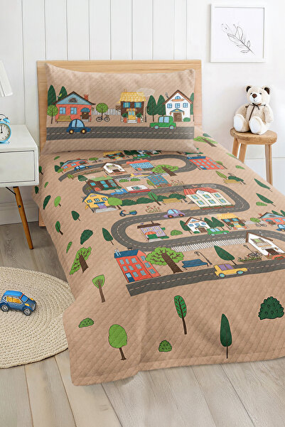 Realhomes City and Road Patterned Beige Children's and Teenager's Room Pique Set