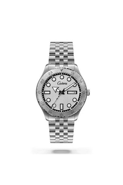 catera Men's watch with a silver steel strap and a white frame