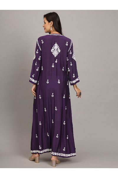 alaya Hand Embroidered Chikankari Muslin Jalabiya-AL4017