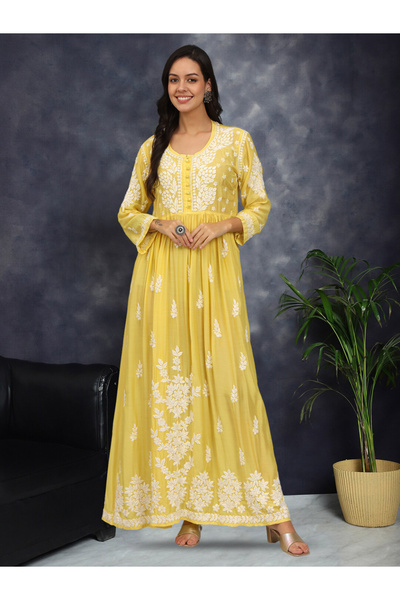 alaya جلابية شيكانكاري موسلين مطرزة يدوياً-AL4017