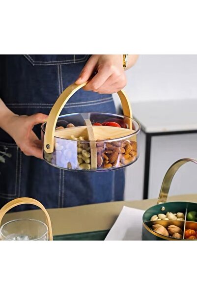 veraev New Imported Glass Snack Bowl with Bamboo Compartment