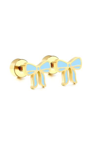 Munels Blue Bow Model Steel Children's Earring - Screw Closure