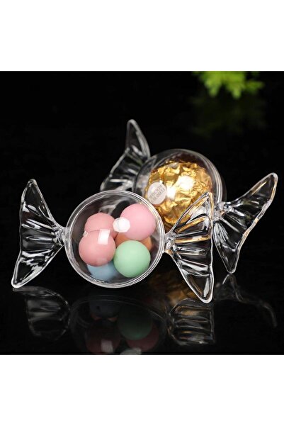 mutlu adım 12 Adet 4x9cm Plastik Şeker Bonbon Kutu Şeffaf