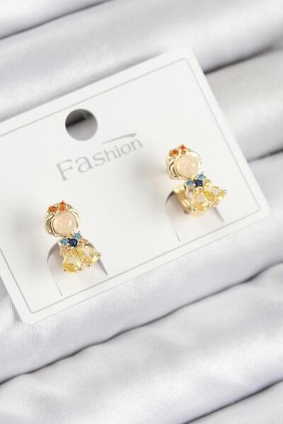 Celira Brass Zircon Stone Snow White Model Gold Color Children's Earrings 00199
