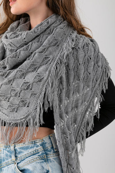 VEGA MODA Handmade Openwork Knitted Tasseled Triangle Shoulder Shawl – Cotton Triangel Boho Shawl Women