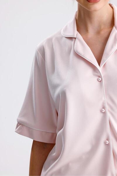 Espuar Classic Women's Shirt Collar Short Sleeve Buttoned Combed Cotton Pajama Set