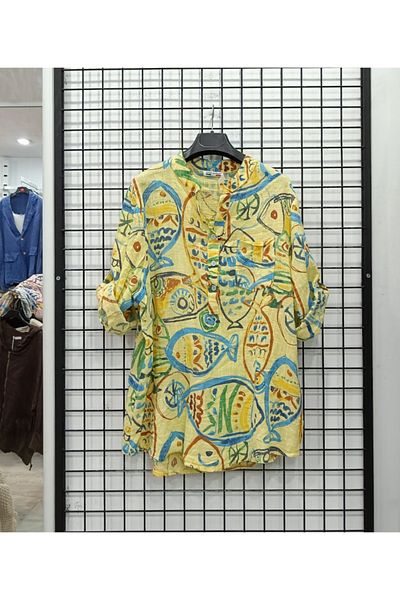 Butik Şans Fish Figure Detailed Italian Shirt Blouse