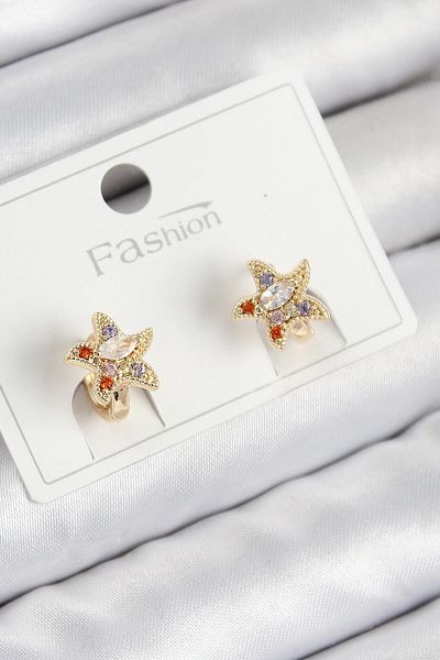 Celira Brass Zircon Stone Star Model Gold Color Children's Earrings 00203