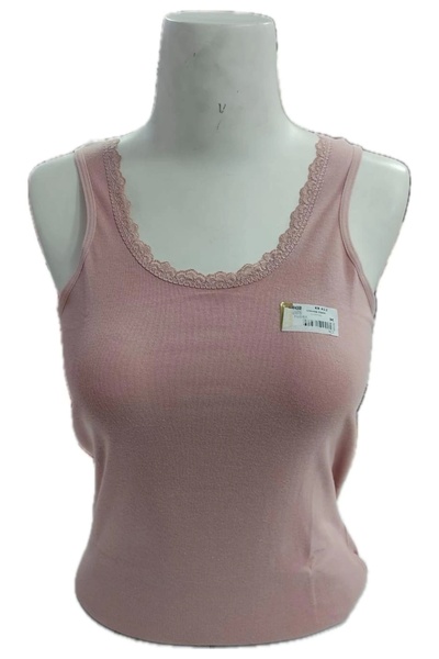 Kolcu Women's Tank Top with Wide Strap Lace Detail - Powder