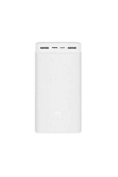 Xiaomi بنك الطاقة Mi 30000 مللي أمبير في الساعة شاحن محمول سريع الشحن باللون الأبيض (18 واط، منفذ USB-C ومنفذ USB-A مزدوج)
