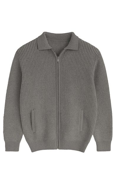 Valiberta Copolla Thessaloniki Knitted Polo Collar Pocket Zippered Comfortable Fit Men's Knitwear Cardigan - Smoked