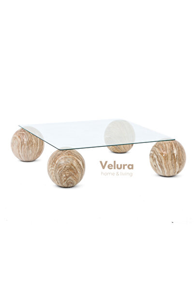 Velura Home & Living Modern Orta Sehpa & Küre Sehpa & Top Sehpa & Şeffaf Kare...
