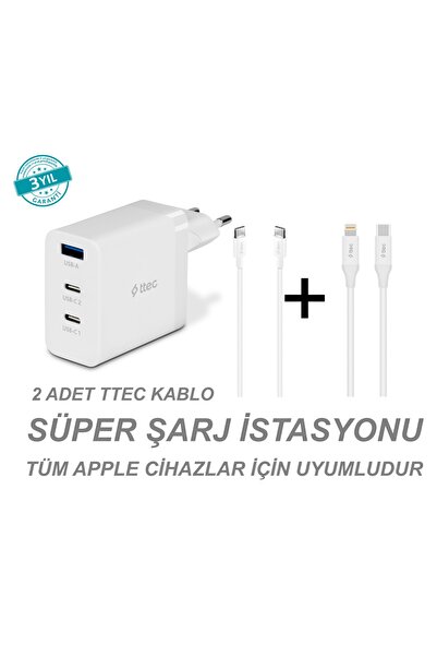 Ttec SmartCharger Trio GAN 65W PD iPhone Şarj Set 2 Adet Kablo