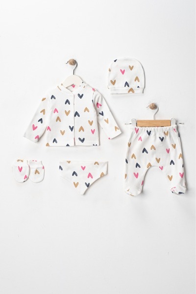 ENİA BABY Newborn Baby Patterned 5 Piece Hospital Discharge Set Baby Girl Baby Boy Newborn