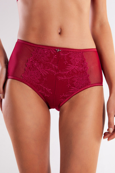 FrereConception Golshan Gaspara Control Slip, Women's Laced Tulle Wine Colored High Waist Panties