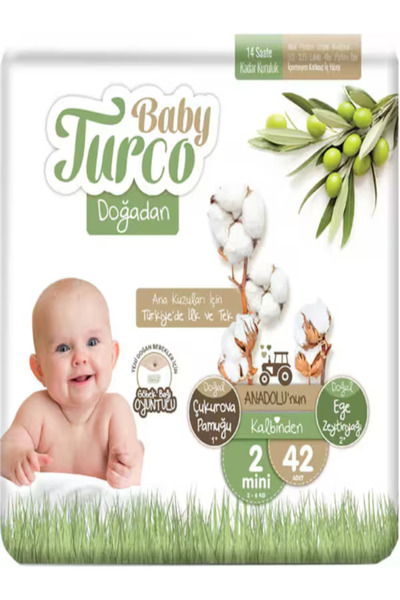 BABY TURCO DOĞADAN بيبي توركو دوغادان مقاس 2 ميني، 42 قطعة، حفاضات أطفال، 4 ع...