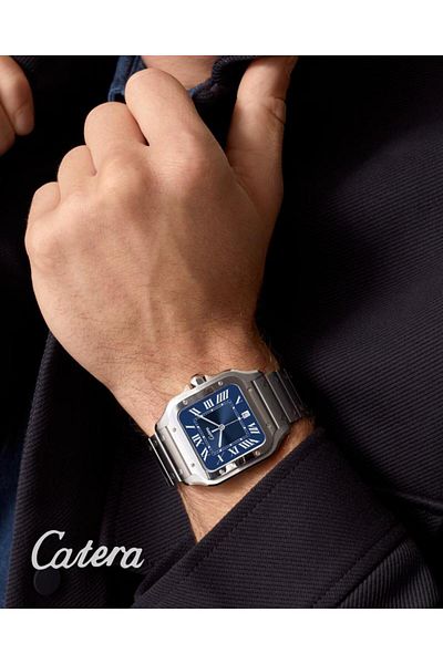catera Men's square watch with a silver-colored steel strap and a navy dial