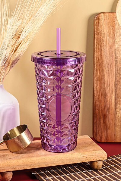 Poomy Pipetli Mika Bardak 750 ml - Kapaklı ve Pipetli İçecek ve Meşrubat Bardağı