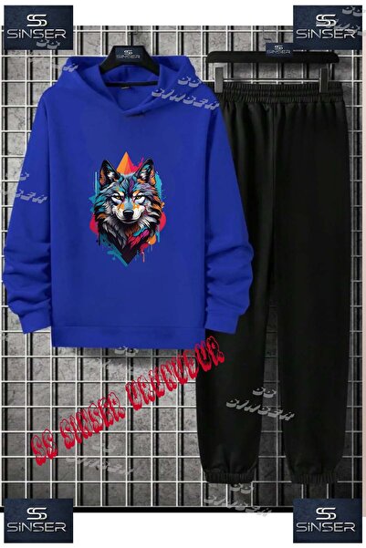 SS SİNSER Children's Unisex "Wolf Painted Geo New" Special Printed Hooded Tra...
