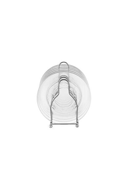 Dania Glass dessert plate set with metal stand, 6 pieces, plate size 15 cm