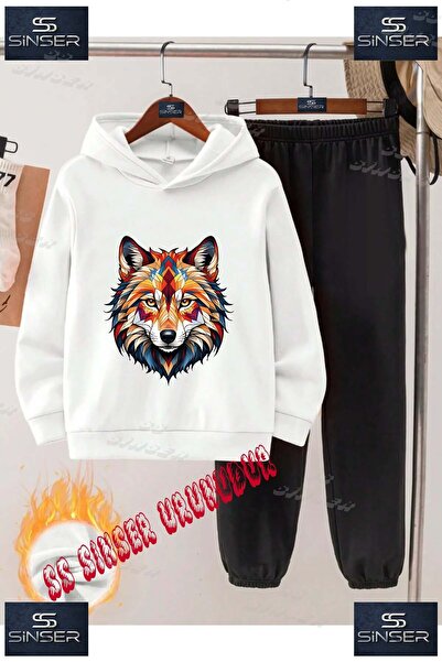 SS SİNSER Παιδικό Unisex Σετ Φόρμας με Κουκούλα "WOLF HEAD COLORFUL GEO" με Ε...