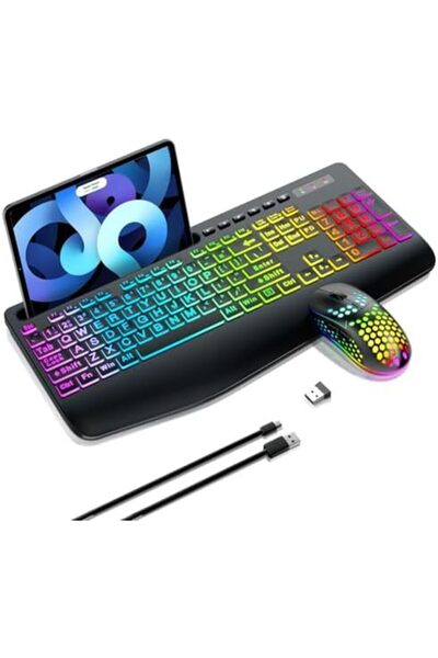 Generic Garlo Wireless Keyboard and Mouse Combo, Membrane Silent Gaming Keyboard with Mechanical Feeling, Fu