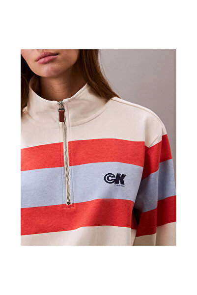 Calvin Klein Ck Lv047c229g Rugby Jersey 1/4 Zip Stripe Top Dámské Sweatshirty